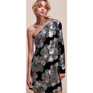 NWT Sabina Musayev Juliette Sequins One Shoulder Embellished Velvet Dress XS